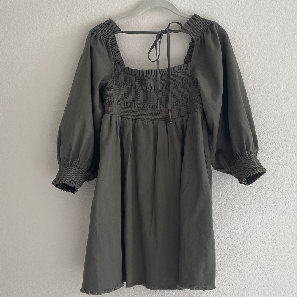 Free People Olive Green Smocked Mini This is Everything Dress size SP - Picture 5 of 9